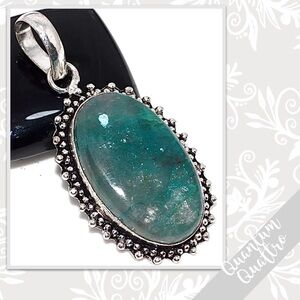 Quantum Quattro Large Eclectic Silver Artisan Pendant, 2” Aqua / Teal Blue-Green